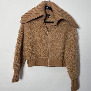 NEW EXPRESS PECAN FUNNEL NECK ZIP SHERPA SWEATER JACKET COAT SMALL